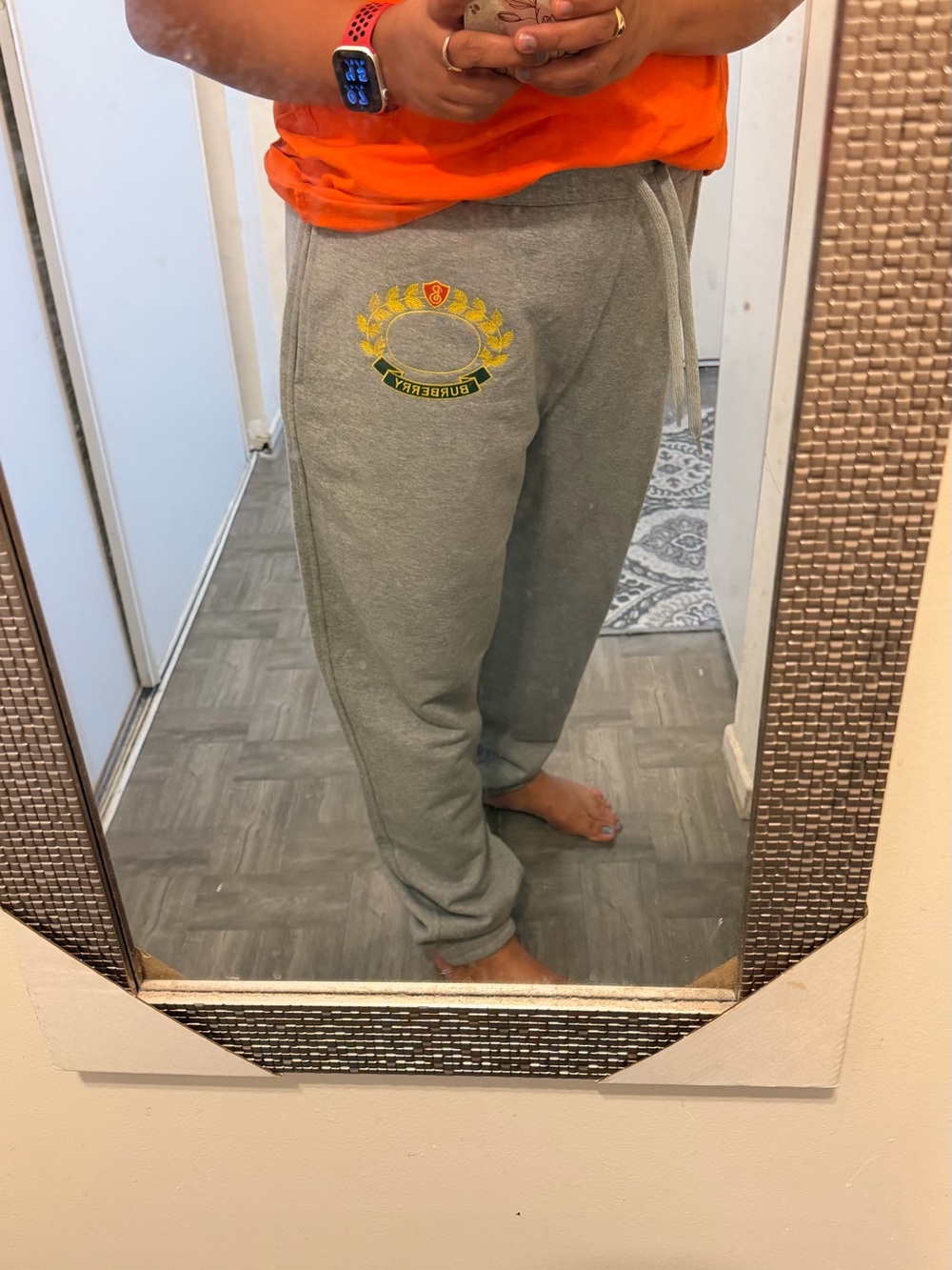Burberry Gray Track Joggers with Crest Embroidery